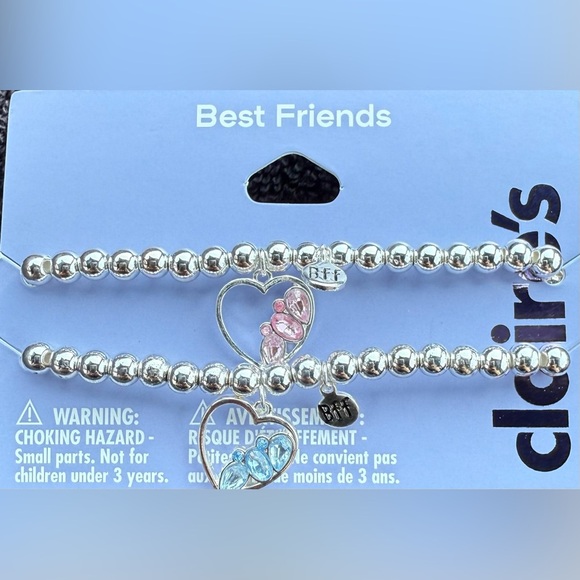 Claire’s Best Friends Gem Heart Charm Beaded Stretch Bracelets 2 Pack - Picture 3 of 8